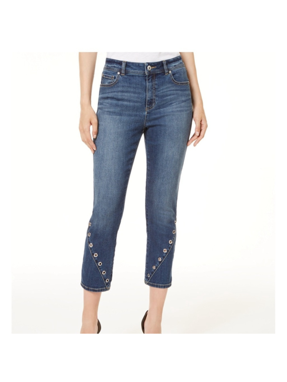 Baccini Dark Blue Grommet Leg Embellished Crop Jeans Size 12
